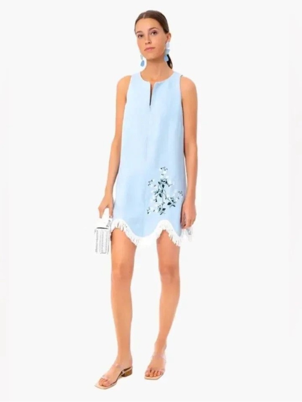 Tuckernuck || Rivers Dress Scalloped Embroidered Floral Fringe Light Blue XS